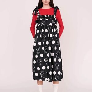Lazy Oaf x Peanuts Snoopy Spot Frill Midi Dress - UK 12 + 14 - Black + White